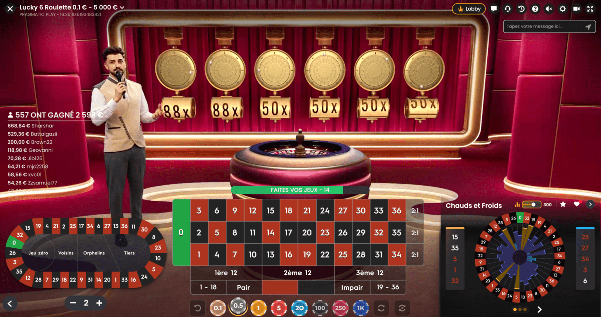 Multiplicateurs de Gains Roulette Lucky6