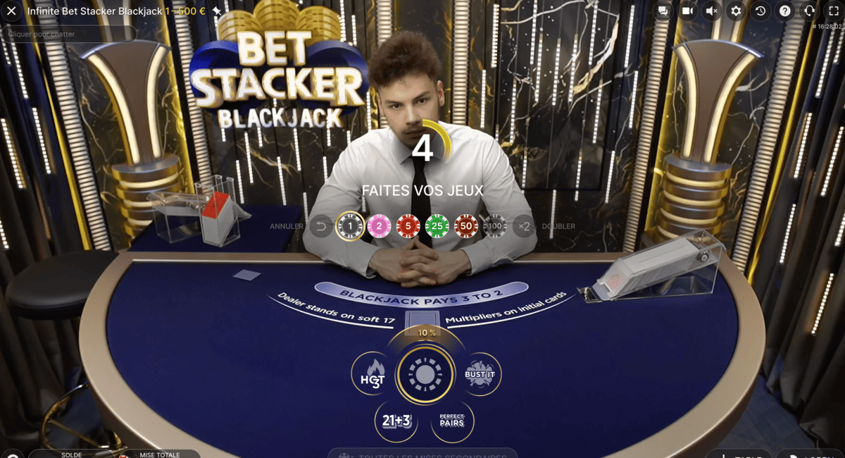 Mises sur la table Bet Stacker Blackjack