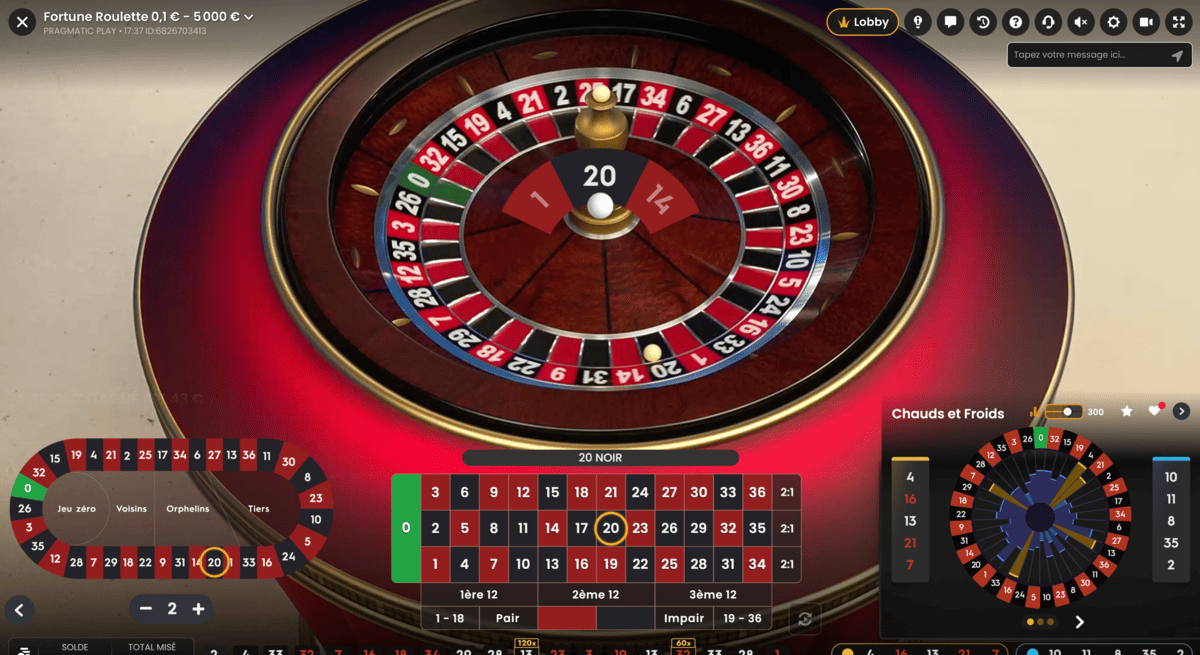 Numero Gagnant et Gains sur Fortune Roulette